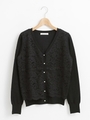 レース×パールボタンVネックカーディガン/ブラック