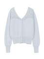レース切り替えニットカーデ/LBLU