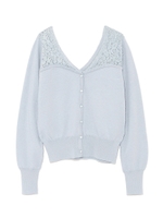 レース切り替えニットカーデ/LBLU