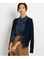 丸首トリミングカーディガン/ネイビー(493)