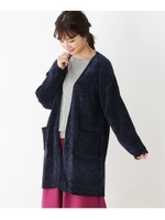 光沢モール地 ロングニットカーディガン/ネイビー(093)