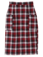 前ポケットチェックナロースカート/レッド