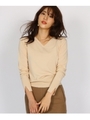 袖口スリットVネックニット/ライトベージュ(051)