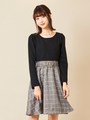 長袖チェックコンビワンピース/ブラック