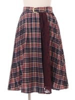 配色チェックプリーツスカート/ボルドー