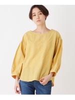 綿麻ストライプスモックブラウス/レモンイエロー(031)