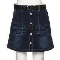 【30%OFF】ベルトつき裏起毛パウダーデニム台形スカパン