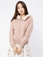 2Wayラビットファー付きニットパーカー/ピンク