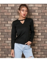 2パターン胸開きリブニット/ブラック(027)