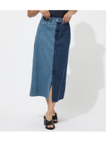 BICOLOR DENIM LONG SKIRT/柄BLU5