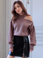 Fレザ-/スエード切替ZIPSK/ブラック