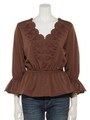 Haネック刺繍ウエストシャーリングBL/MOCHA