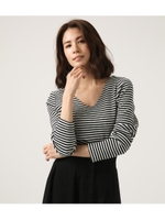 V NECK RIB TOPS/柄BLK5