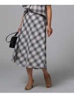 [L]チェックアシンメトリースカート/カーキ(227)