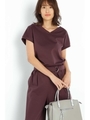 [ウォッシャブル]ストレッチツイルジャージーセットアップカットソー/ワイン(070)