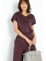 [ウォッシャブル]ストレッチツイルジャージーセットアップカットソー/ワイン(070)