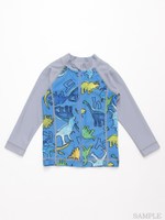 [ベビー・ボーイズ・UVカット]グラフィティダイナソー（恐竜）プリントスイムラッシュガード/ブルー