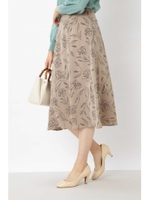 [洗える]グラフィカルフラワープリントスカート/ベージュ×クロ2(042)