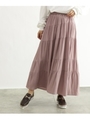 [洗える]サテンティアードスカート/ラベンダー(081)