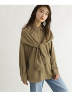 [洗える]スリーブドッキングブラウス/タバコブラウン(054)