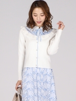 《手洗い可能》フラワー刺繍チュール使いニット/ホワイト