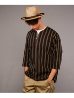 《洗える》ノーカラーリラックスシャツ/ブラック(619)