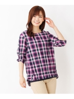 【2点セット】チェックインド綿ブラウス+インナータンクトップ/ラズベリーピンク(273)