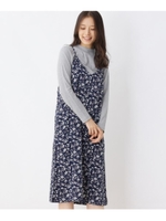 【2点セット】フラワーワンピース+リブトップス/ネイビー(793)