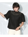 【Alluge】 ネック刺繍キャンブリックボイルブラウス/ブラック(027)