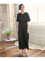 【CHILLE】バックカシュクールリボン付きオールインワン/ブラック(027)