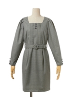 【F i.n.t】スクエアネックチェックタイトワンピース/GREEN×NV