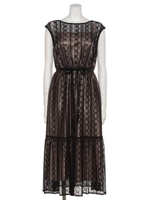 【Je super】レースストライプティアードドレス/ブラック