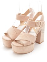 【R&E】ワイドクロスストラップ厚底サンダル/ベージュスエード