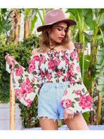 【anap Latina】 ベルスリーブオフショルダーフラワートップス/ホワイト(001)