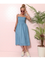 【anap mimpi】 デニムギャザーワンピース/ブルー(019)