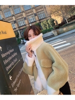 【ウール混】バイカラーもこもこボアジャケット/グリーン