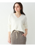 【ウォッシャブル】Vネックカシミヤ混ニットプルオーバー/ホワイト(001)