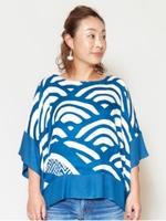 【カヤ】青海波×小紋柄トップス/ブルー