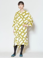 【カヤ】石畳文様ワンピース/マスタード