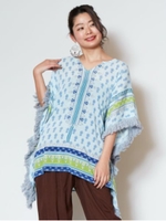 【チャイハネ】yul エスニックプリントビッグシルエットトップス/ブルー