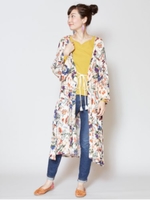 【チャイハネ】ボタニカルフラワーロングカーディガン/ホワイト