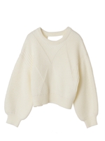 【ニット】カタアゼブロックパターンボリュームスリーブニット/オフホワイト