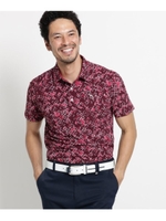 【吸水速乾/UVカット】フラワープリント半袖ポロシャツ　メンズ/ボルドー(664)