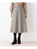 【洗える・42(LL)WEB限定サイズ】ウエストボタン使いミモレスカート/ブラウン(342)