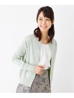 【洗える・42(LL)WEB限定サイズ】ラメクルーネックニットカーディガン/ライトグリーン(621)