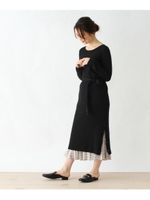 【洗える】コットン混リブサイドボタンワンピース/ブラック(019)