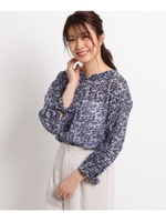 【洗える】シーぼかしフラワー ブラウス/ネイビー(193)