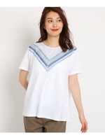 【洗える】スカーフ柄プリントTシャツ/イエローグリーン(025)