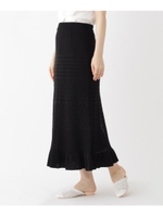 【洗える】レーシーアイレットロングニットスカート/ブラック(019)