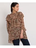 【洗える】花柄フリルブラウス/ベージュ(152)